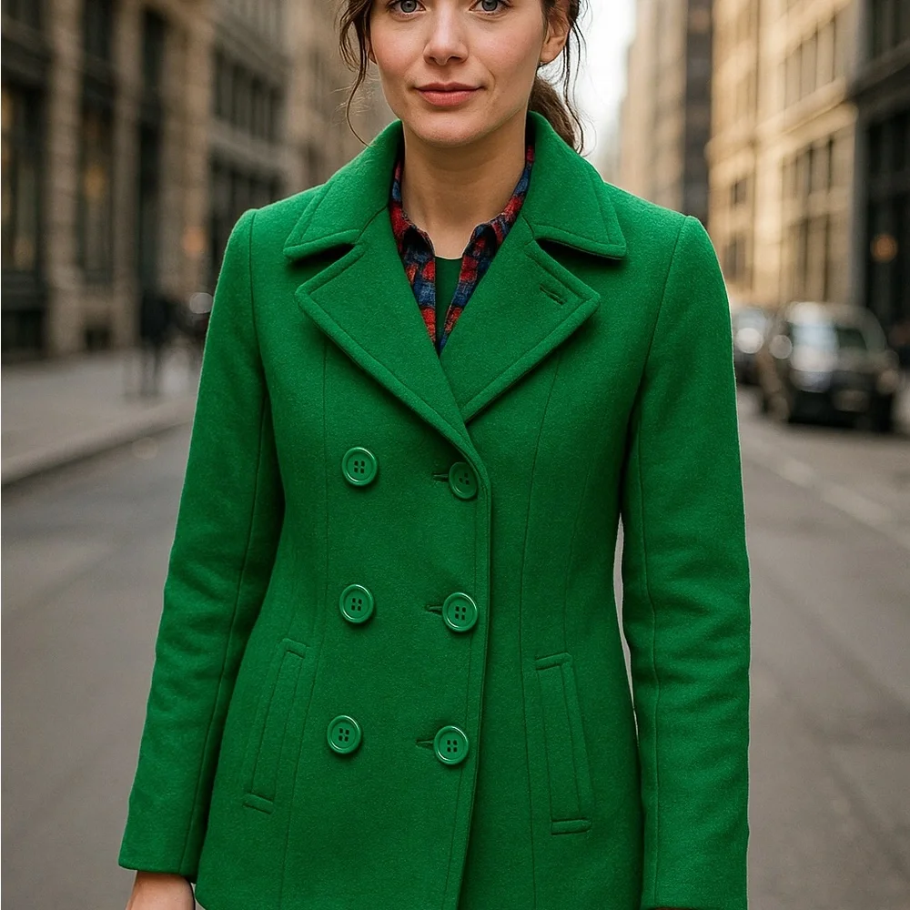 Delia’s‎ Green Wool Blend Pea Coat Double Breasted Classic Jacket Women’s Size S